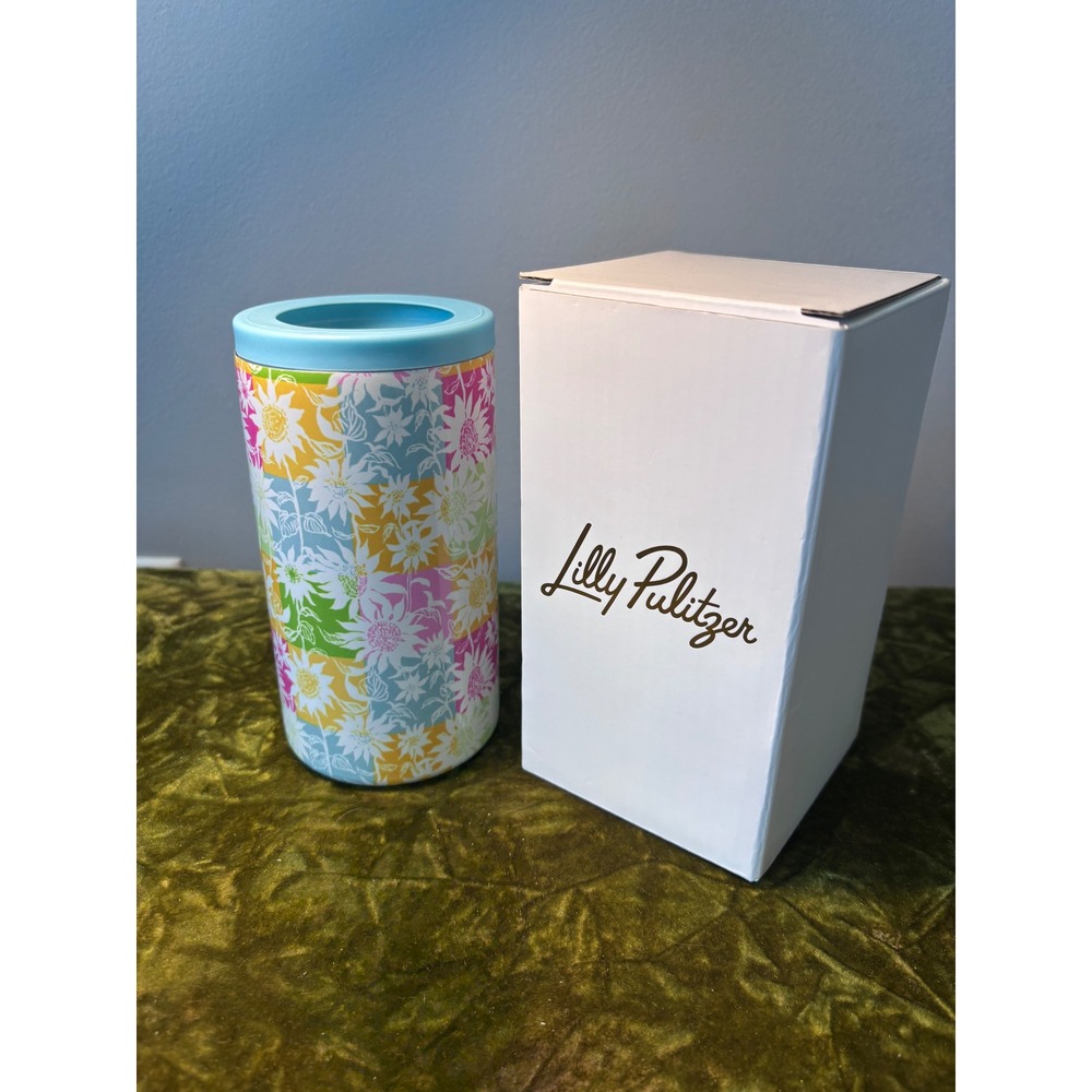 Lilly Pulitzer Via Sunny Sunflowers Insulated Slim Can Cooler 12oz 019923 NEW